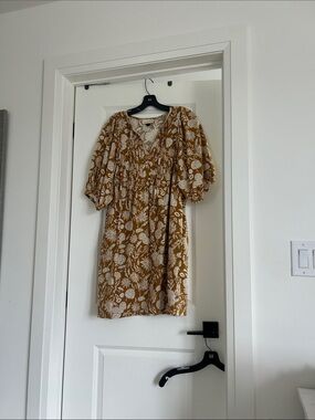 Universal Thread Mustard Floral Puff-Sleeve Mini Dress